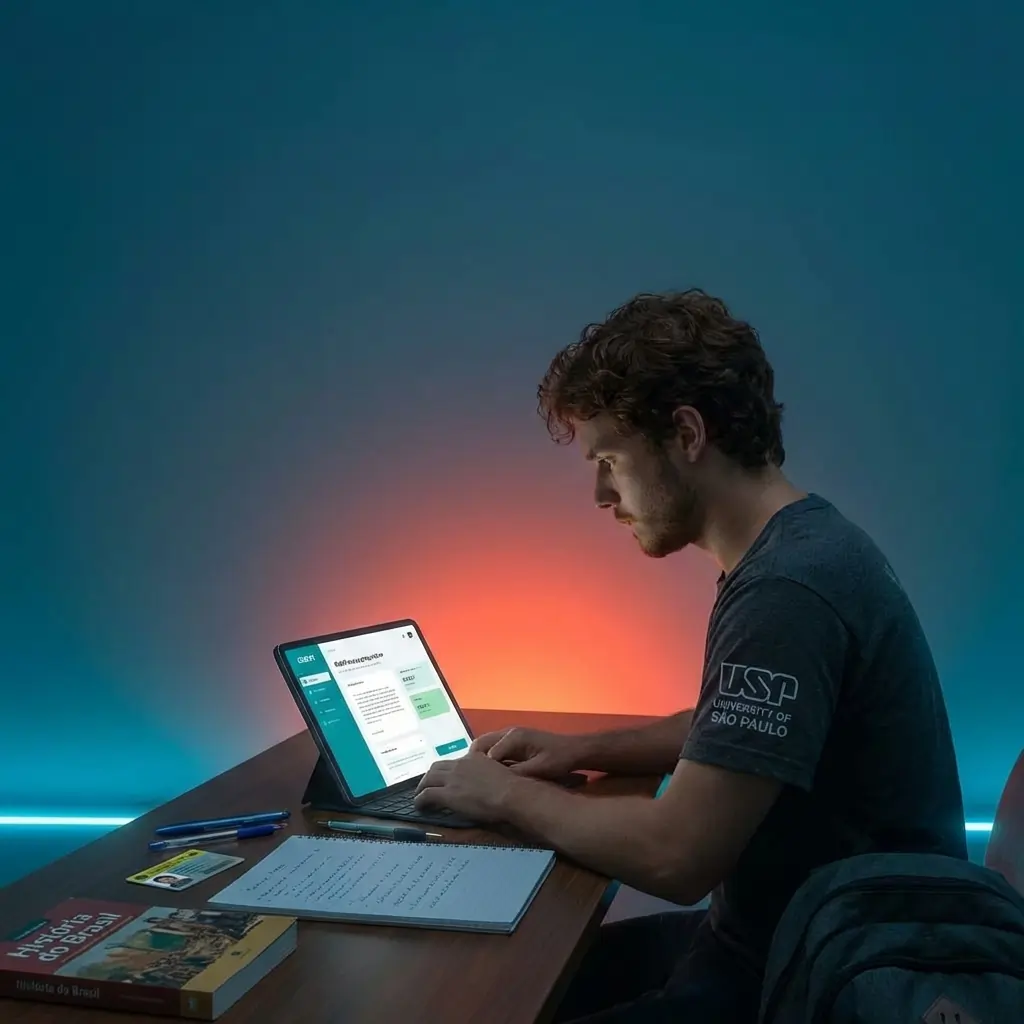 Estudante se preparando para a redação do ENEM com o Collabi